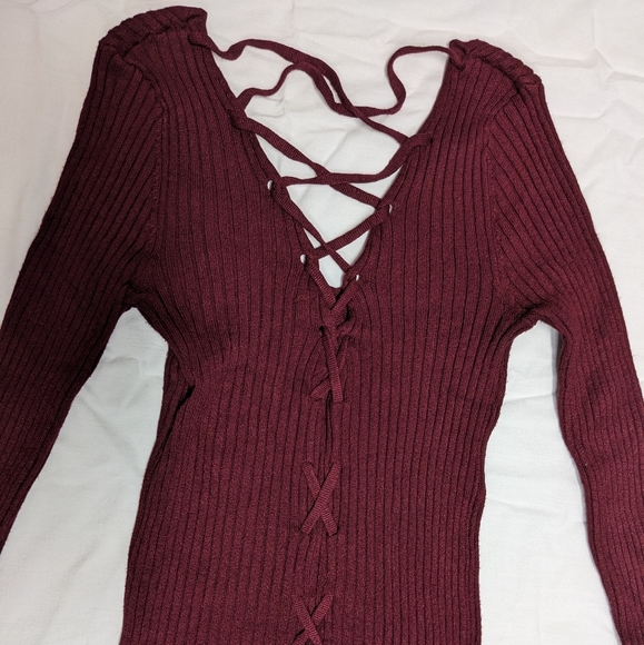 Burgundy String back Long Sleeve - Picture 3 of 6